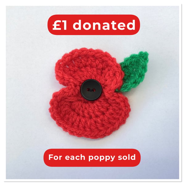 Crochet Poppy, Red Poppy Brooch, Charity Donation