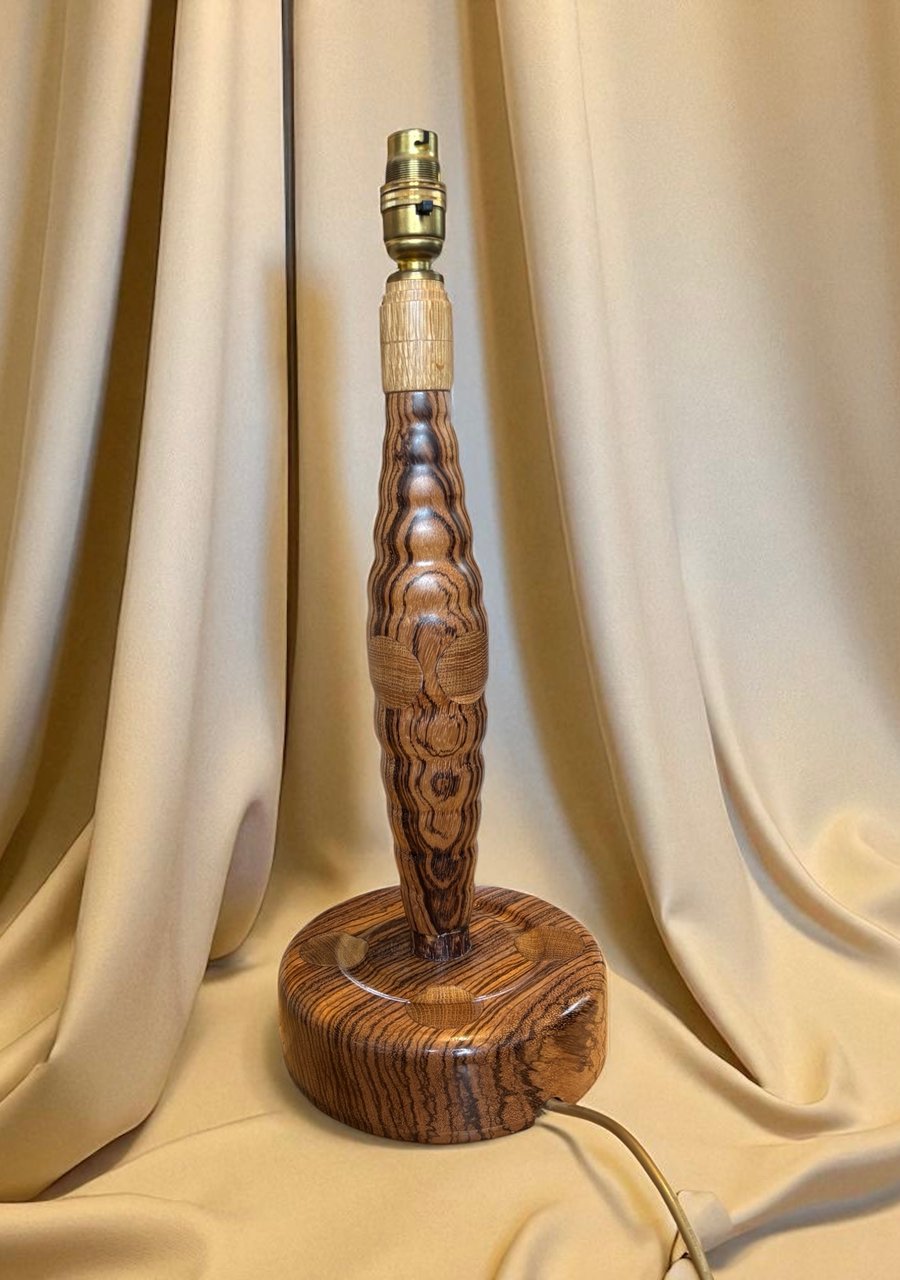 Hand Turned Zebrano Wood Table Lamp Base - Designed and made by Martin