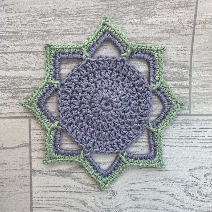 Coaster in lilac & pastel green cotton