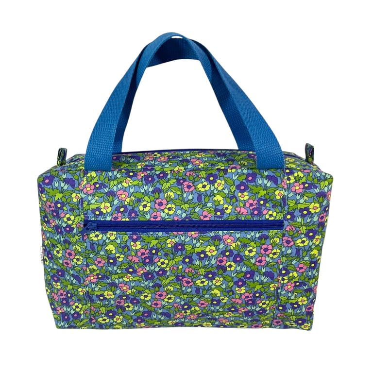 Large wash bag in Liberty cotton, floral toiletries bag with handles and pocket.