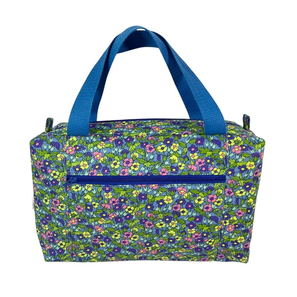 Large wash bag in Liberty cotton, floral toiletries bag with handles and pocket.
