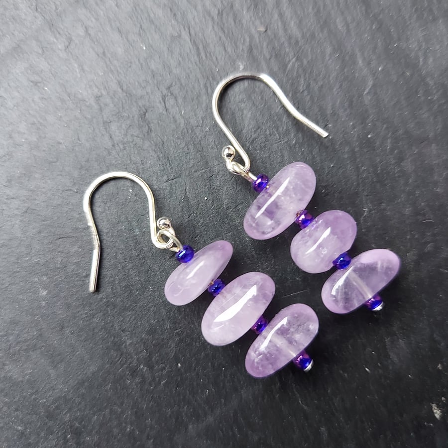 Silver and Amethyst Gemstone Dangle Earrings