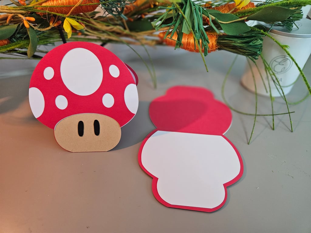 Super Mario-inspired mushroom card, handcrafted, Birthday or Occasion Card