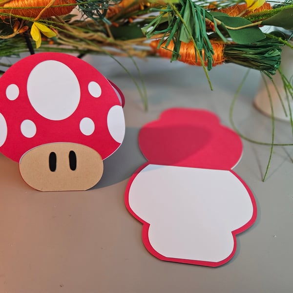 Super Mario-inspired mushroom card, handcrafted, Birthday or Occasion Card