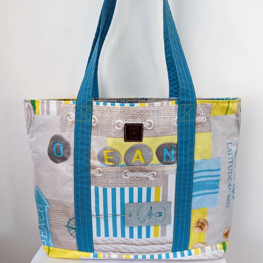 The Big Blue & Yellow on the Beach Spa Holiday Tote Bag