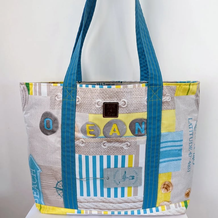 The Big Blue & Yellow on the Beach Spa Holiday Tote Bag