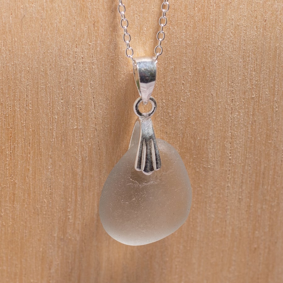 Welsh Sea Glass Pendant Necklace, White - 1002 