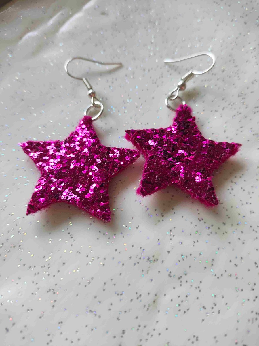 Pink glitter star earrings