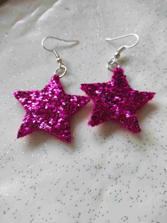 Pink glitter star earrings