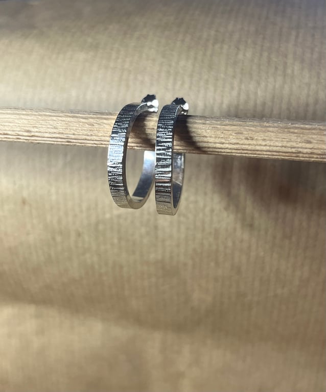 Large recycled silver hammered hoop earrings