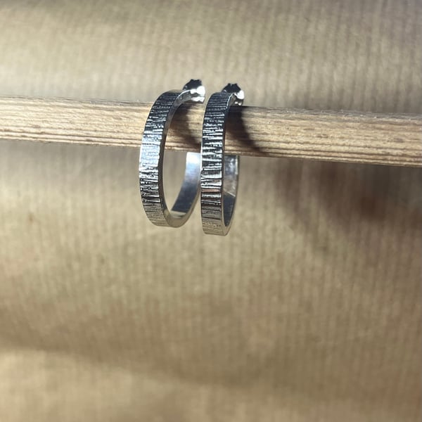 Large recycled silver hammered hoop earrings