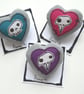 freehand embroidered chicken skull heart textile brooch purple - Image 2
