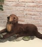 Otter with fish needle felting soft sculpture  - Image 2