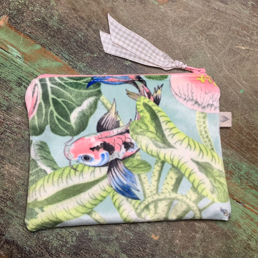 Koi and waterlily velvet coin purse