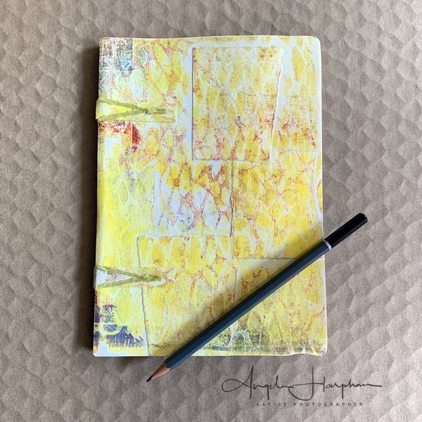 Blank Eco Sketch Book A5 - Yellow Rust Red Hand Stitched and Embellished 