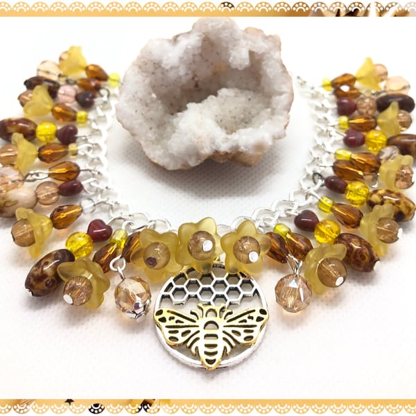 OOAK Honey Bee & floral bracelet 