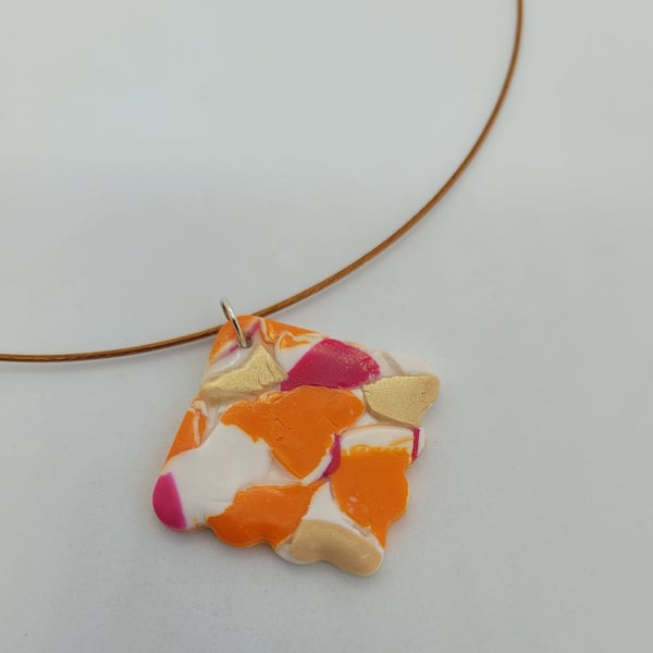 Pink and Orange Polymer Clay Pendant Choker