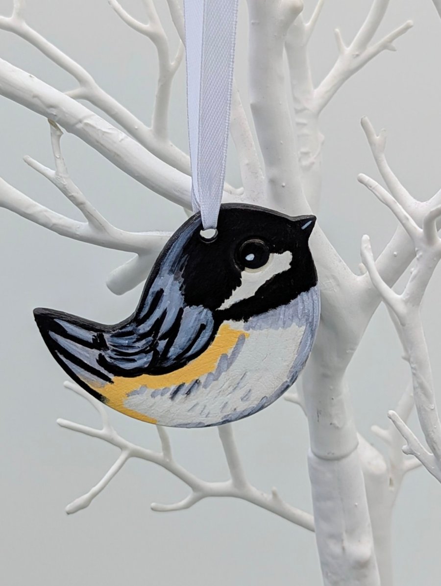 Garden bird clay hanging decoration - Coal tit, gift for a bird lover