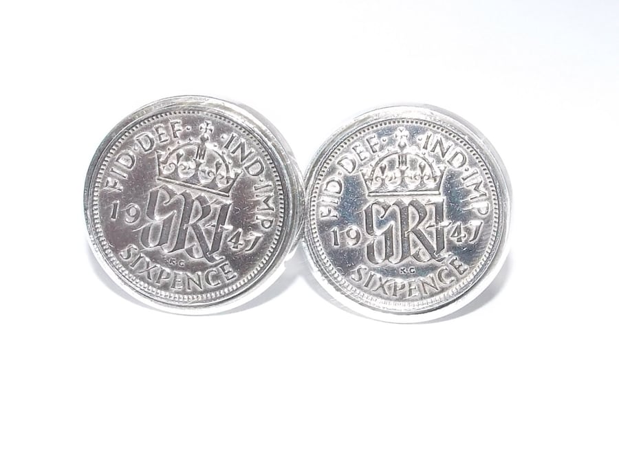 Luxury 1946 Sixpence Cufflinks for a 75th birthday. Original British sixpences 