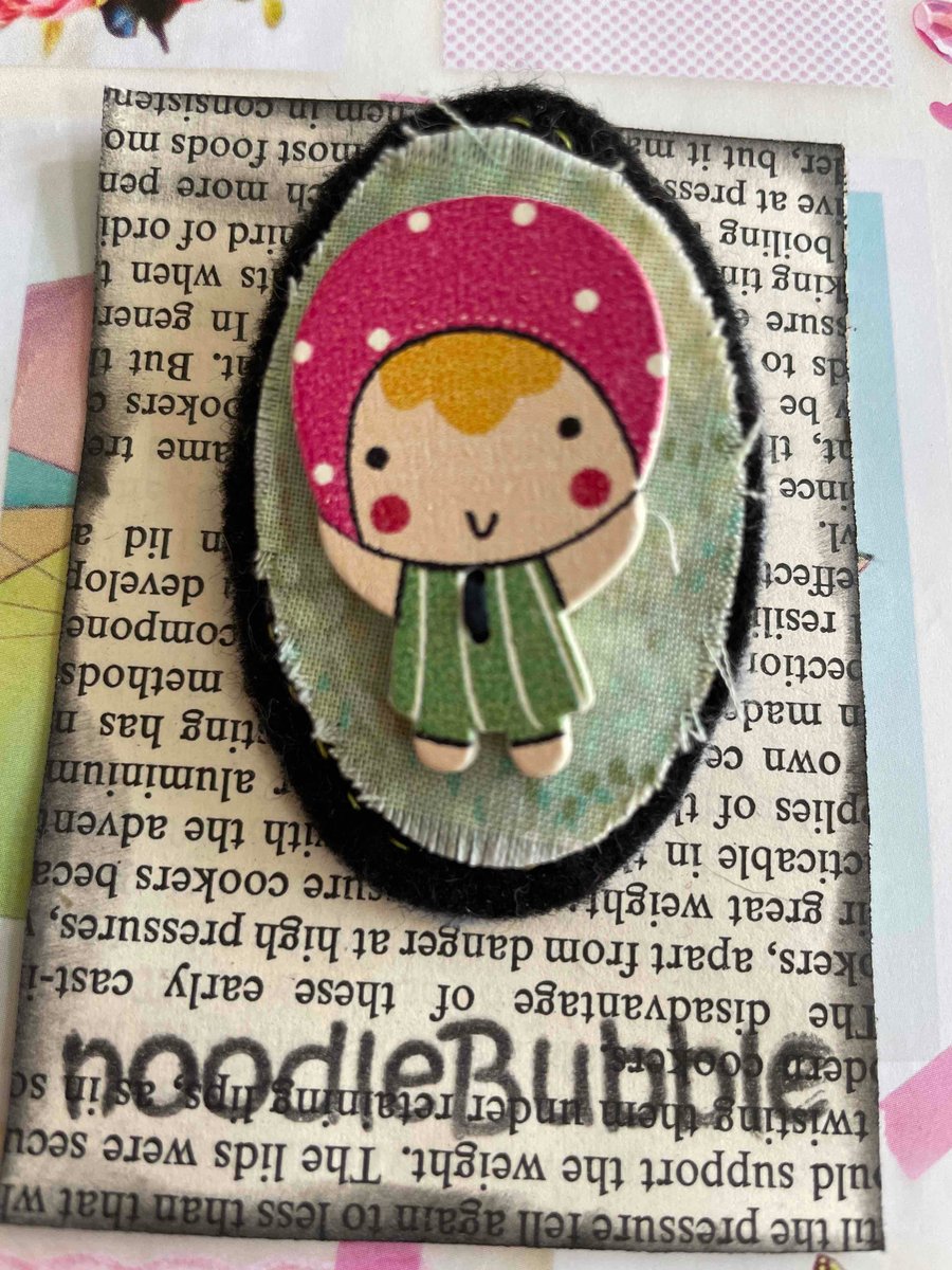 Toadstool Girl Quirky Oval Felt Brooch 