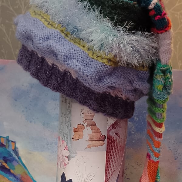 "Carnival" hand knitted trailing hat