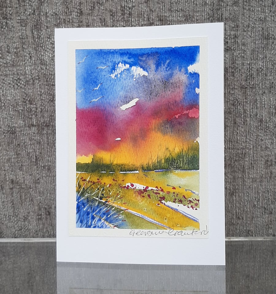 Evening Glow. Blank Card. Original Oainting 260148
