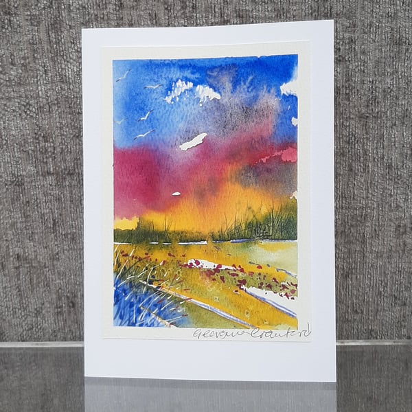 Evening Glow. Blank Card. Original Oainting 260148