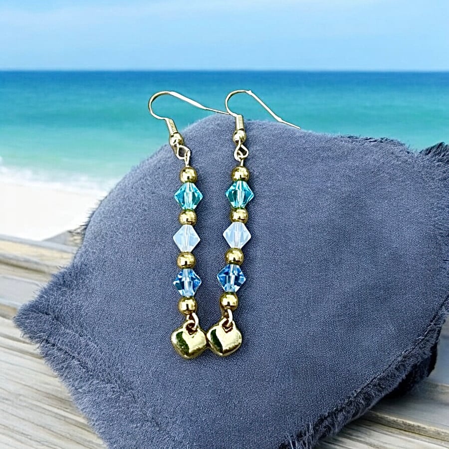 Earrings - Gold P Sparkling Bicone Preciosa Beads  - Free Postage