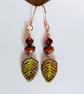Rustic autumnal Czech bead and dogwood leaf earrings - Image 2