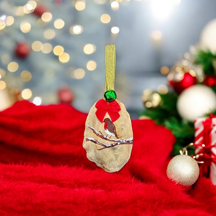 Christmas Oyster Shell Decoration - Hand Painted - No decoupage