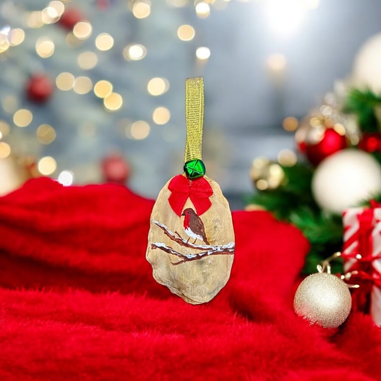 Christmas Oyster Shell Decoration - Hand Painted - No decoupage