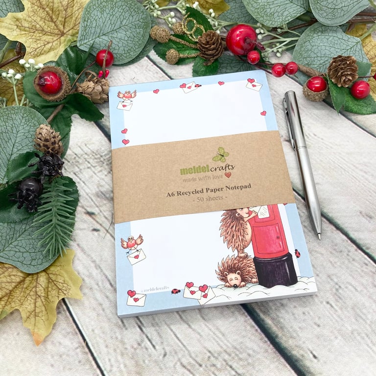 Notepad - A6 Recycled Paper Notepad - Hedgehog Sending Love