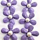 6 Textured Flower Buttons, 32mm, Pearl Centre, Lilac Colour, Italian Design