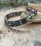 Bracelet ,Pretty lilac beaded leather wrap adjustable boho bracelet  - Image 3