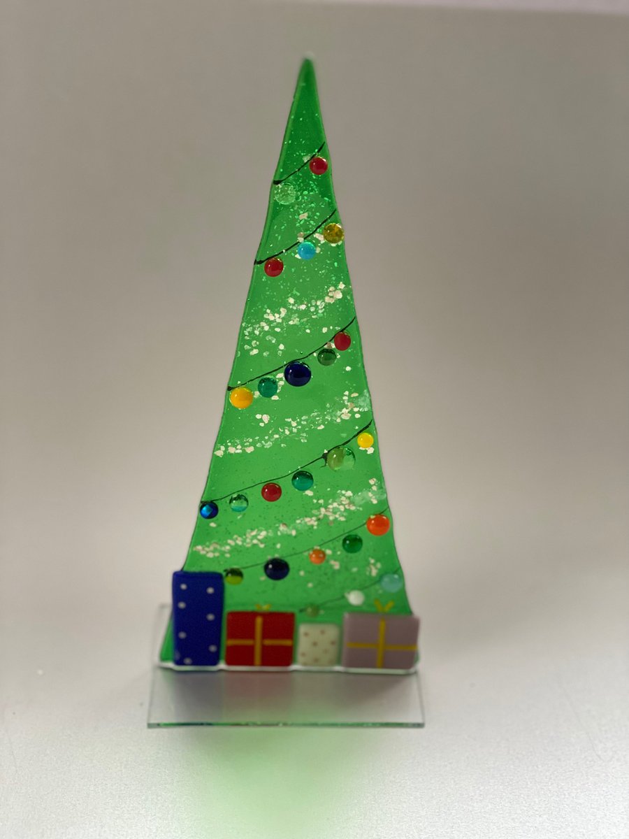 Tall fused glass Christmas tree decoration