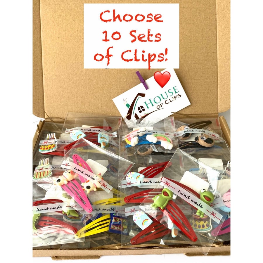 Gift Box of Handmade Hair Clips You Choose - x10 sets of hair clips - Bespoke Gi