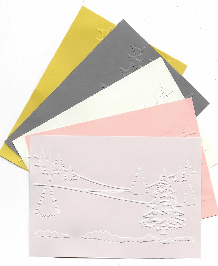 Embossed Card. 10 Sheets. A6. Assorted Colours. Trees (1)