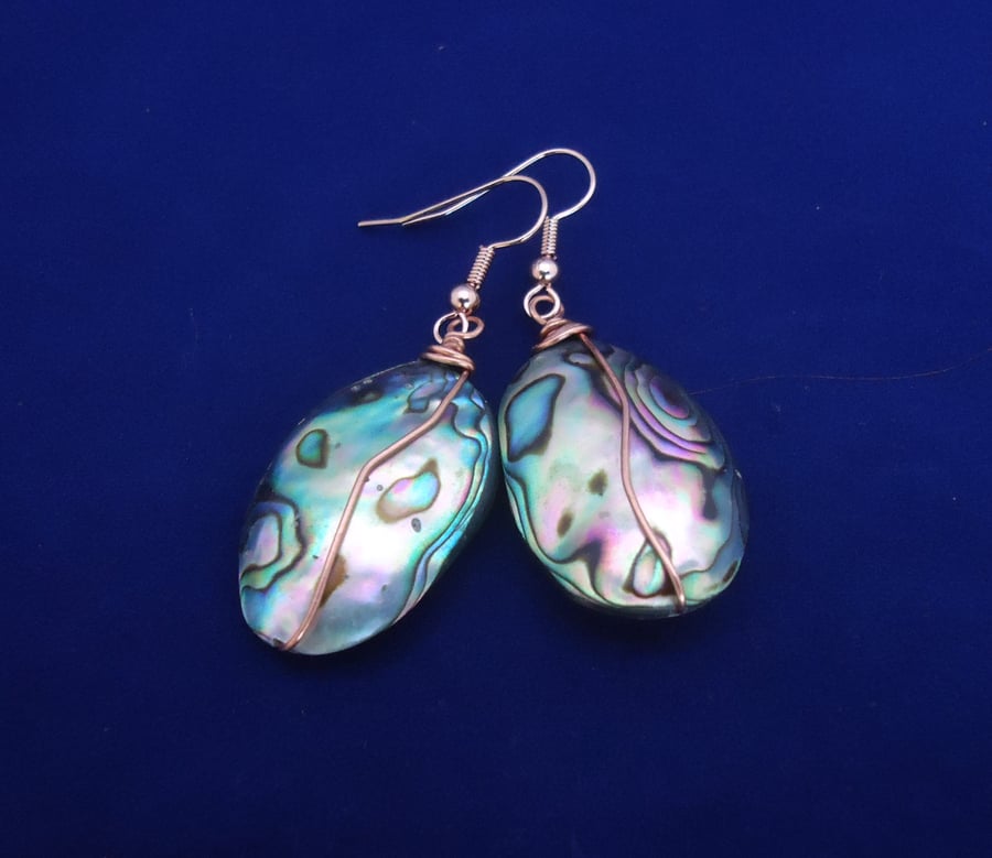 Paua Shell Earrings, Abalone Earrings, Copper Earrings