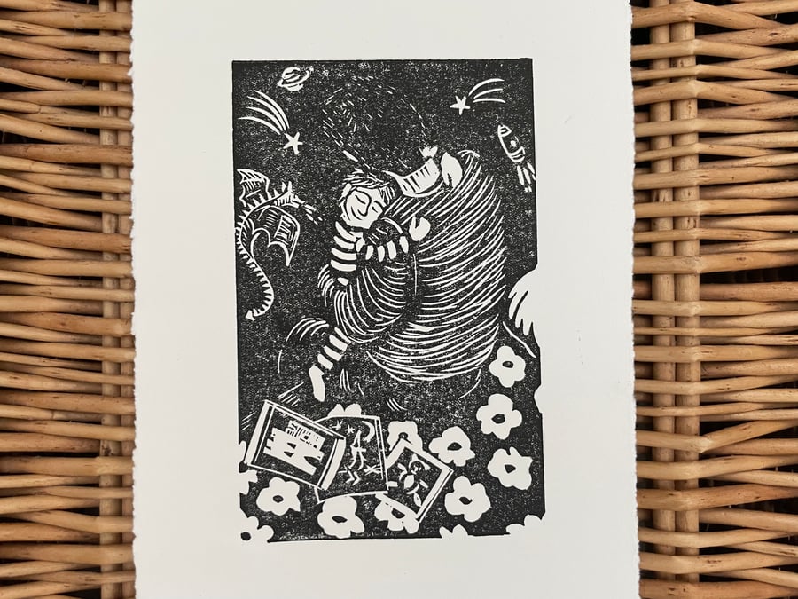 Bedtime - original linocut print