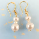 Simple Double Pearl Drop Earrings Gold Vermeil Wedding Event Earrings