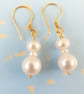 Simple Double Pearl Drop Earrings Gold Vermeil Wedding Event Earrings - Image 1