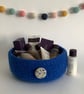 SALE...FELTED 'FUSSPOT' BOWL, desk tidy .Cobalt (with Liberty fabric button). - Image 5