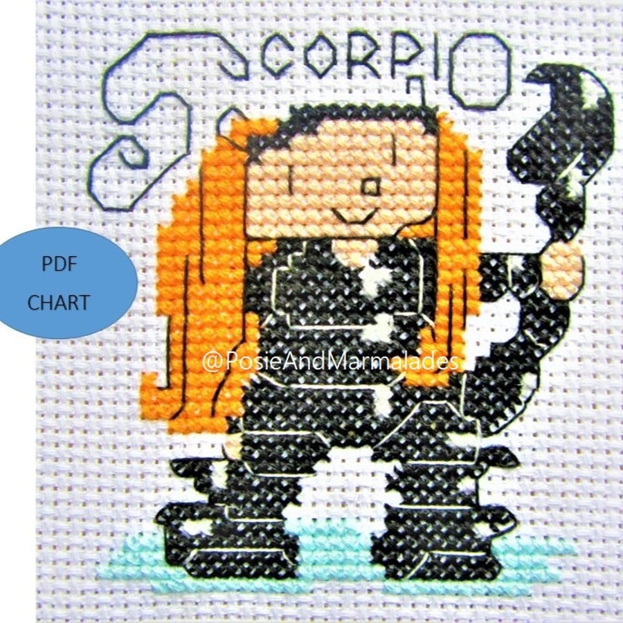 Scorpio zodiac star sign small cross stitch download chart