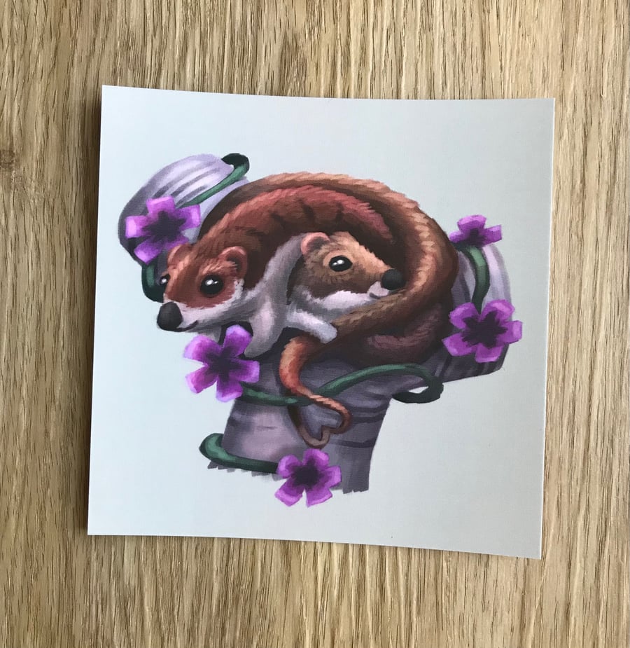 Weasels Square Post Card Print