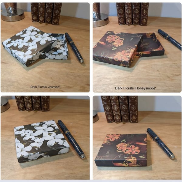 Two handmade,ultra-thin gift boxes - Dark Florals 'Jasmine' and 'Honeysuckle'
