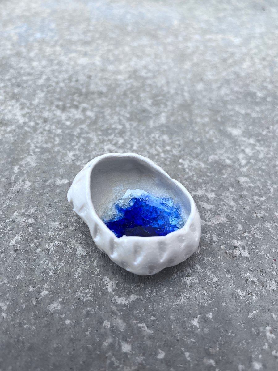 Handmade Porcelain Cobalt Geode Ceramic Art Sculpture with Crackle Glaze