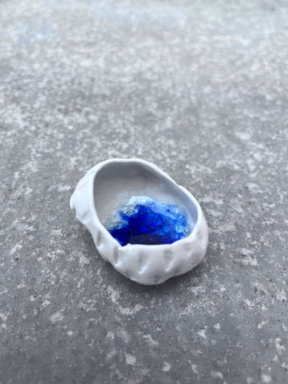 Handmade Porcelain Cobalt Geode Ceramic Art Sculpture with Crackle Glaze