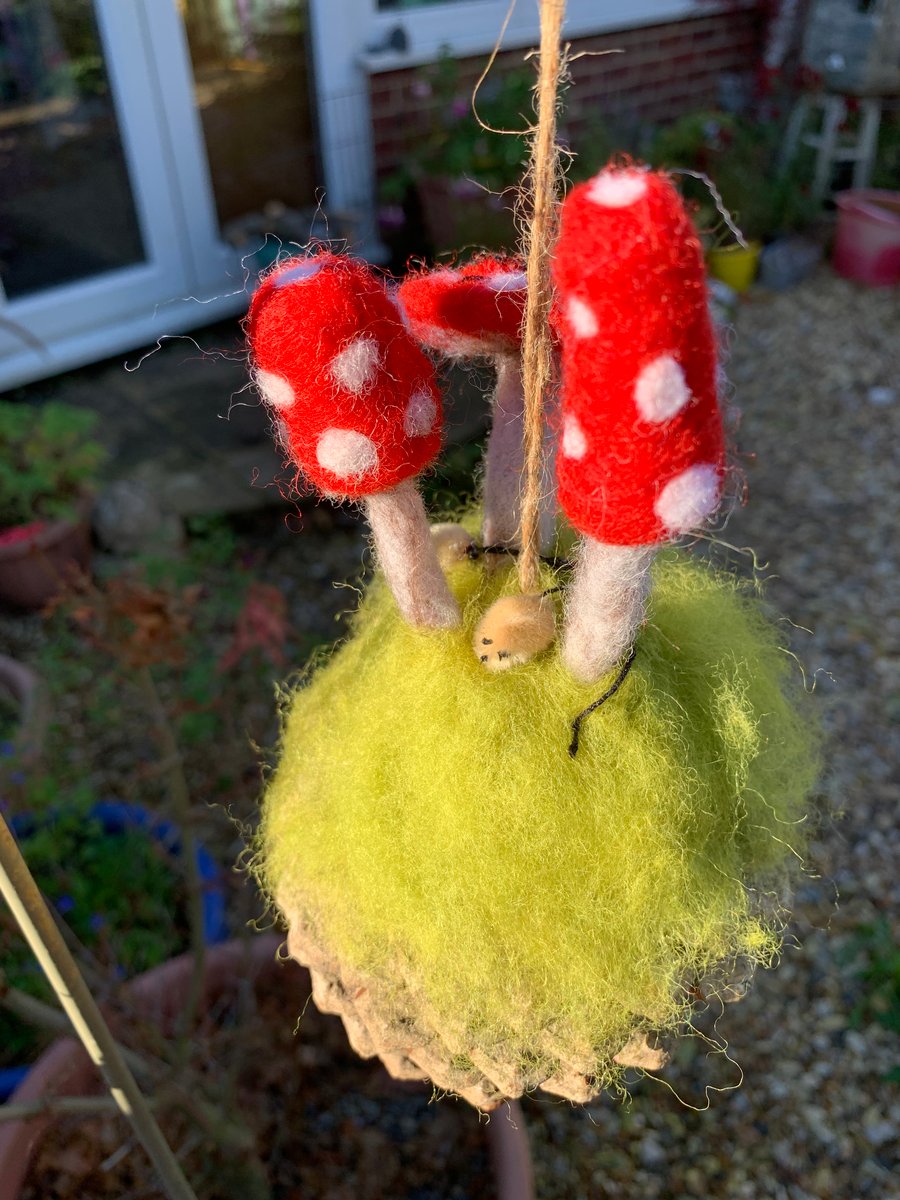 Toadstools, ladybird and mice fir cone