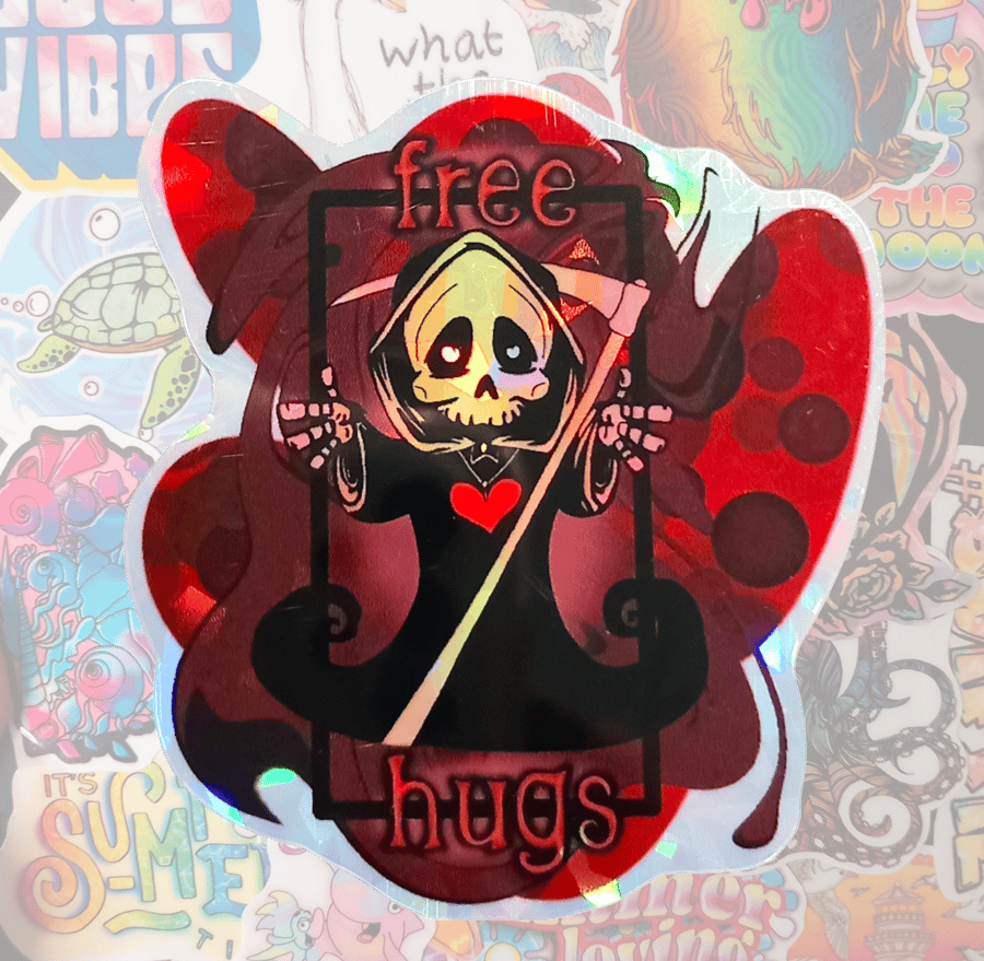 Reaper Free Hugs Holographic Vinyl Sticker