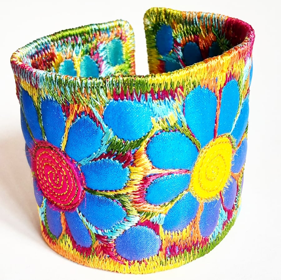 Textile Flower Cuff - with Free Machine Embroidery 